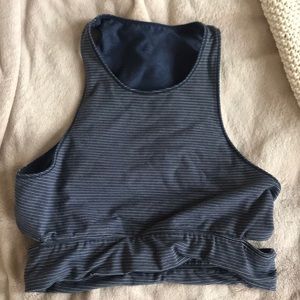 Outdoor Voices Blue Stripe Slashback Bra